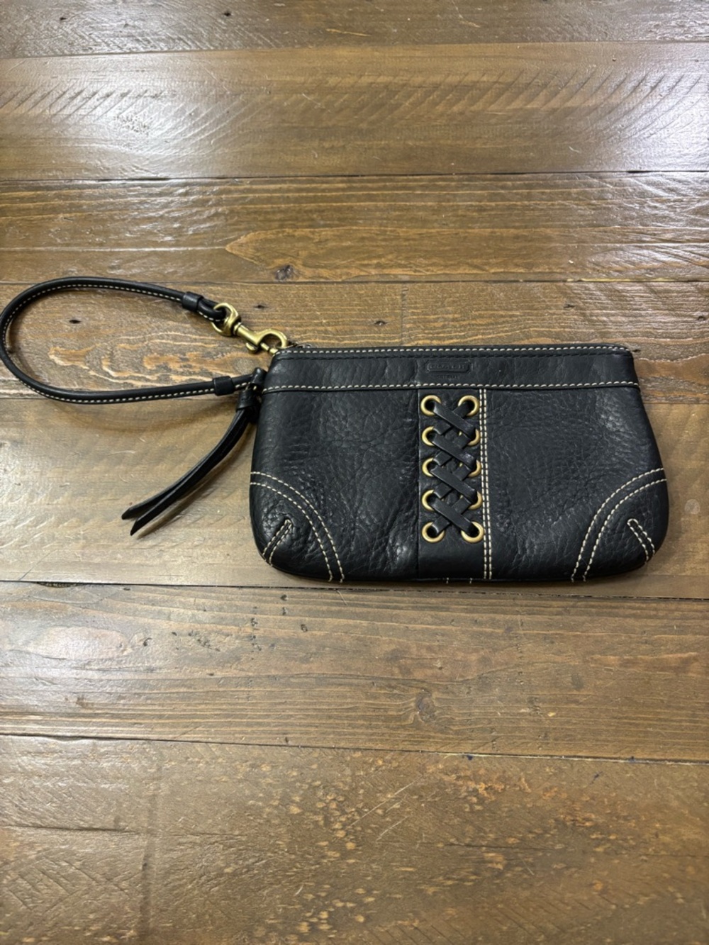 Coach Vintage Leather Wristlet with Lace-Up Detail